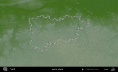 Zgierski İlçesi. Polonya 'nın idari bölgesi renkli bir yükseklik haritasında özetlendi
