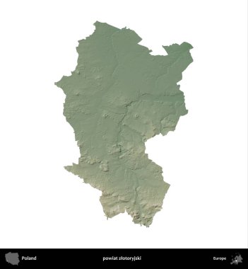 Zlotoryjski İlçesi. Polonya 'nın idari bölgesi renkli bir yükseklik haritasında beyaza izole edildi
