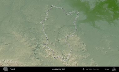 Zlotoryjski İlçesi. Polonya 'nın idari bölgesi renkli bir yükseklik haritasında özetlendi