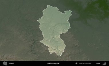 Zlotoryjski İlçesi. Polonya 'nın idari bölgesi koyu renkli bir yükseklik haritasına vurgulandı ve özetlendi