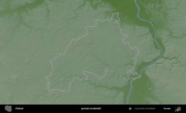 Zwolenski İlçesi. Polonya 'nın idari bölgesi renkli bir yükseklik haritasında özetlendi