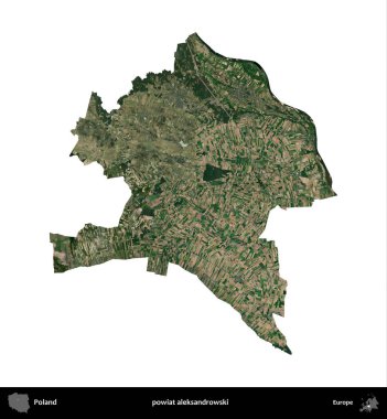 Aleksandrowski İlçesi. Polonya 'nın idari bölgesi B uydusundaki görüntülerde beyazla izole edildi