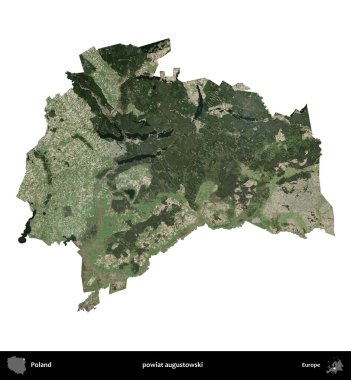 Augustowski İlçesi. Polonya 'nın idari bölgesi B uydusundaki görüntülerde beyazla izole edildi