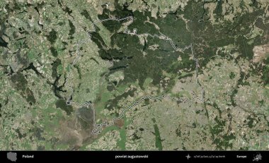 Augustowski İlçesi. Polonya 'nın idari bölgesi B uydusundan alınan görüntülerle özetlendi