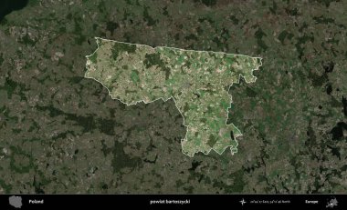 Bartoszycki İlçesi. Polonya 'nın idari alanı, koyu renkli bir B uydusu görüntüsüyle vurgulandı ve özetlendi