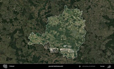 Belchatowski ilçesi. Polonya 'nın idari alanı, koyu renkli bir B uydusu görüntüsüyle vurgulandı ve özetlendi