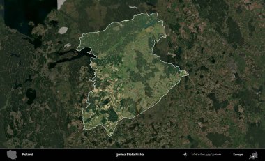 Biala Piska Komünü. Polonya 'nın idari alanı, koyu renkli bir B uydusu görüntüsüyle vurgulandı ve özetlendi
