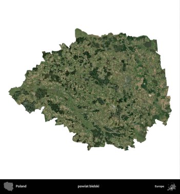 Bielski İlçesi. Polonya 'nın idari bölgesi B uydusundaki görüntülerde beyazla izole edildi