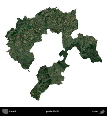 Bielski İlçesi. Polonya 'nın idari bölgesi B uydusundaki görüntülerde beyazla izole edildi