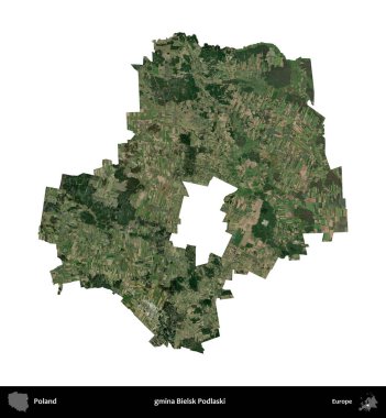 Bielsk Podlaski Komünü. Polonya 'nın idari bölgesi B uydusundaki görüntülerde beyazla izole edildi