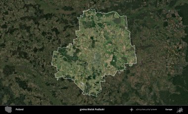 Bielsk Podlaski Komünü. Polonya 'nın idari alanı, koyu renkli bir B uydusu görüntüsüyle vurgulandı ve özetlendi