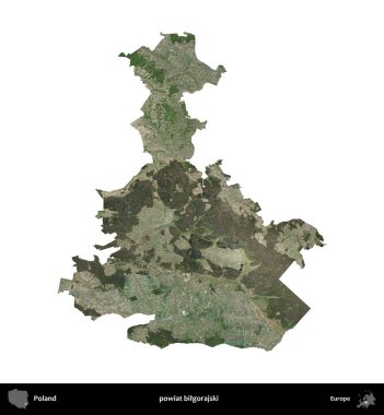 Bilgorajski İlçesi. Polonya 'nın idari bölgesi B uydusundaki görüntülerde beyazla izole edildi