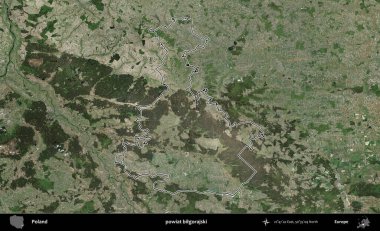 Bilgorajski İlçesi. Polonya 'nın idari bölgesi B uydusundan alınan görüntülerle özetlendi