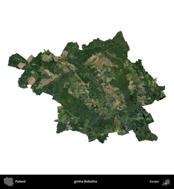 Bobolice Komünü. Polonya 'nın idari bölgesi B uydusundaki görüntülerde beyazla izole edildi