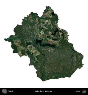 Borne Sulinowo Komünü. Polonya 'nın idari bölgesi B uydusundaki görüntülerde beyazla izole edildi