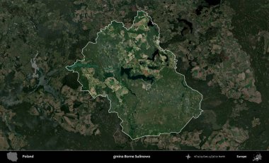 Borne Sulinowo Komünü. Polonya 'nın idari alanı, koyu renkli bir B uydusu görüntüsüyle vurgulandı ve özetlendi