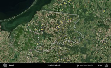 Braniewski İlçesi. Polonya 'nın idari bölgesi B uydusundan alınan görüntülerle özetlendi
