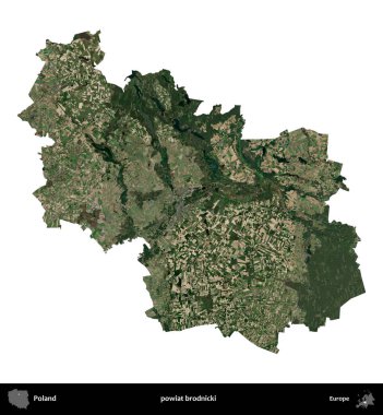 Brodnicki İlçesi. Polonya 'nın idari bölgesi B uydusundaki görüntülerde beyazla izole edildi