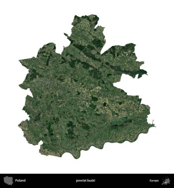 Buski Bölgesi. Polonya 'nın idari bölgesi B uydusundaki görüntülerde beyazla izole edildi