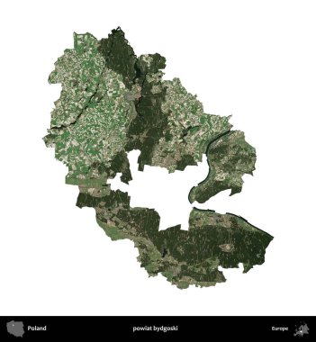 Bydgoski İlçesi. Polonya 'nın idari bölgesi B uydusundaki görüntülerde beyazla izole edildi