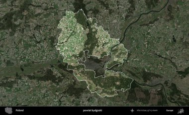 Bydgoski İlçesi. Polonya 'nın idari alanı, koyu renkli bir B uydusu görüntüsüyle vurgulandı ve özetlendi