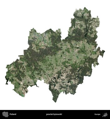 Bytowski İlçesi. Polonya 'nın idari bölgesi B uydusundaki görüntülerde beyazla izole edildi