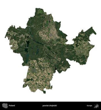 Chojnicki İlçesi. Polonya 'nın idari bölgesi B uydusundaki görüntülerde beyazla izole edildi