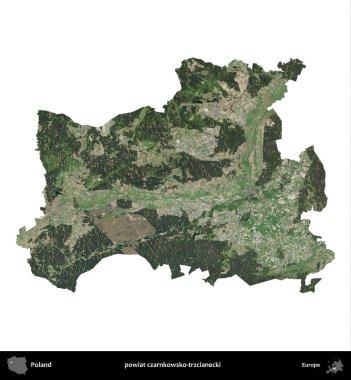 Czarnkowsko-trzcianecki İlçesi. Polonya 'nın idari bölgesi B uydusundaki görüntülerde beyazla izole edildi