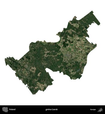 Czersk Komünü. Polonya 'nın idari bölgesi B uydusundaki görüntülerde beyazla izole edildi