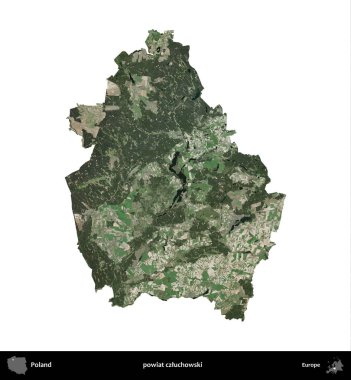 Czluchowski İlçesi. Polonya 'nın idari bölgesi B uydusundaki görüntülerde beyazla izole edildi