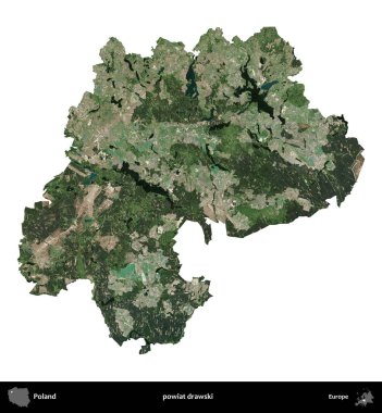 Drawski İlçesi. Polonya 'nın idari bölgesi B uydusundaki görüntülerde beyazla izole edildi