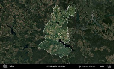 Drawsko Pomorskie Komünü. Polonya 'nın idari alanı, koyu renkli bir B uydusu görüntüsüyle vurgulandı ve özetlendi