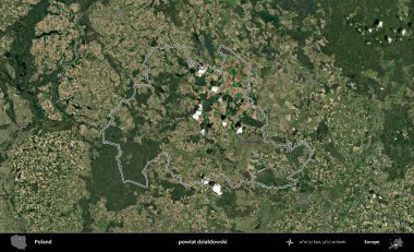 Dzialdowski İlçesi. Polonya 'nın idari bölgesi B uydusundan alınan görüntülerle özetlendi