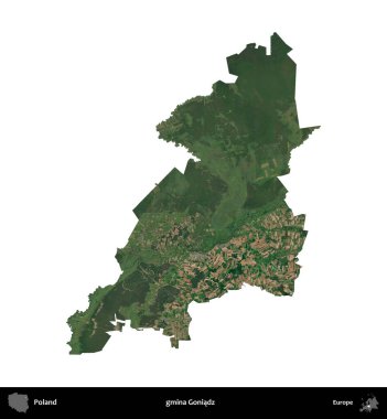 Goniadz Komünü. Polonya 'nın idari bölgesi B uydusundaki görüntülerde beyazla izole edildi