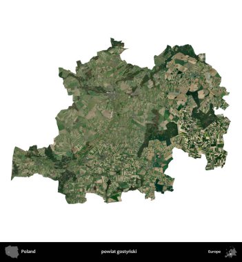 Gostynski İlçesi. Polonya 'nın idari bölgesi B uydusundaki görüntülerde beyazla izole edildi