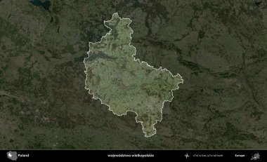 Wielkopolskie Eyaleti. Polonya 'nın idari alanı, koyu renkli bir B uydusu görüntüsüyle vurgulandı ve özetlendi