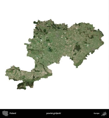 Grojecki İlçesi. Polonya 'nın idari bölgesi B uydusundaki görüntülerde beyazla izole edildi