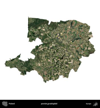 Grudziadzki İlçesi. Polonya 'nın idari bölgesi B uydusundaki görüntülerde beyazla izole edildi