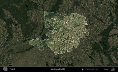 Grudziadzki İlçesi. Polonya 'nın idari alanı, koyu renkli bir B uydusu görüntüsüyle vurgulandı ve özetlendi