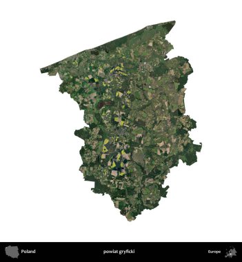 Gryficki İlçesi. Polonya 'nın idari bölgesi B uydusundaki görüntülerde beyazla izole edildi
