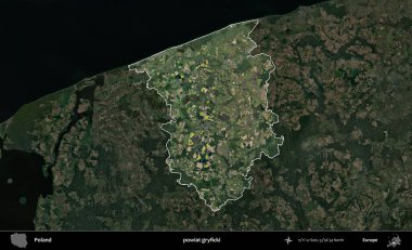 Gryficki İlçesi. Polonya 'nın idari alanı, koyu renkli bir B uydusu görüntüsüyle vurgulandı ve özetlendi