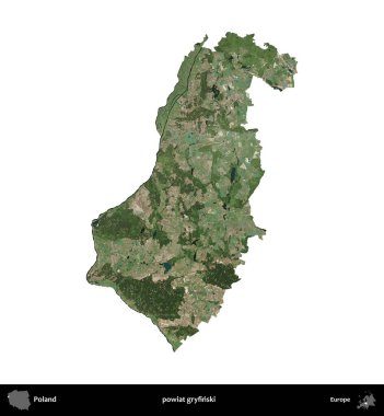 Gryfinski İlçesi. Polonya 'nın idari bölgesi B uydusundaki görüntülerde beyazla izole edildi