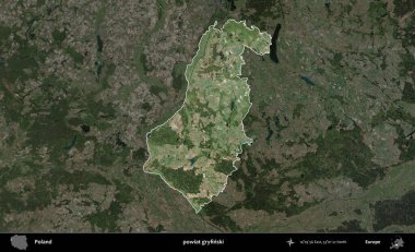 Gryfinski İlçesi. Polonya 'nın idari alanı, koyu renkli bir B uydusu görüntüsüyle vurgulandı ve özetlendi