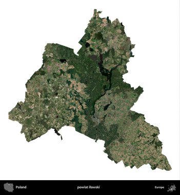 Ilawski İlçesi. Polonya 'nın idari bölgesi B uydusundaki görüntülerde beyazla izole edildi