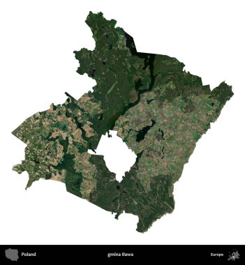 Ilawa Komünü. Polonya 'nın idari bölgesi B uydusundaki görüntülerde beyazla izole edildi