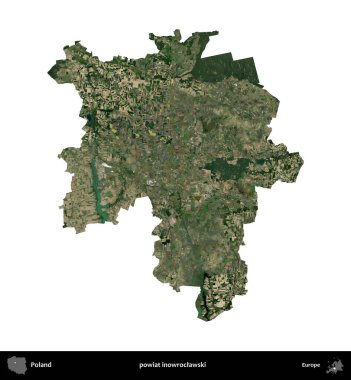 Inowroclawski İlçesi. Polonya 'nın idari bölgesi B uydusundaki görüntülerde beyazla izole edildi