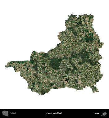 Jarocinski İlçesi. Polonya 'nın idari bölgesi B uydusundaki görüntülerde beyazla izole edildi