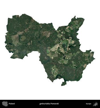 Kalisz Pomorski Komünü. Polonya 'nın idari bölgesi B uydusundaki görüntülerde beyazla izole edildi