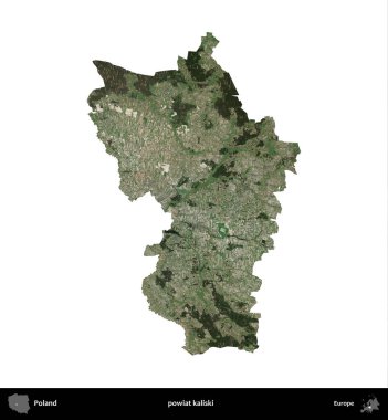 Kaliski İlçesi. Polonya 'nın idari bölgesi B uydusundaki görüntülerde beyazla izole edildi