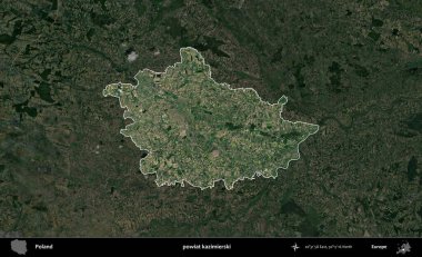 Kazimierski İlçesi. Polonya 'nın idari alanı, koyu renkli bir B uydusu görüntüsüyle vurgulandı ve özetlendi